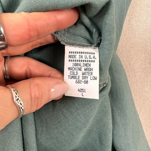VTG Y2K 90s Sage Full Button Down Linen Column Straight Pencil Dress | Size L - Picture 8 of 8